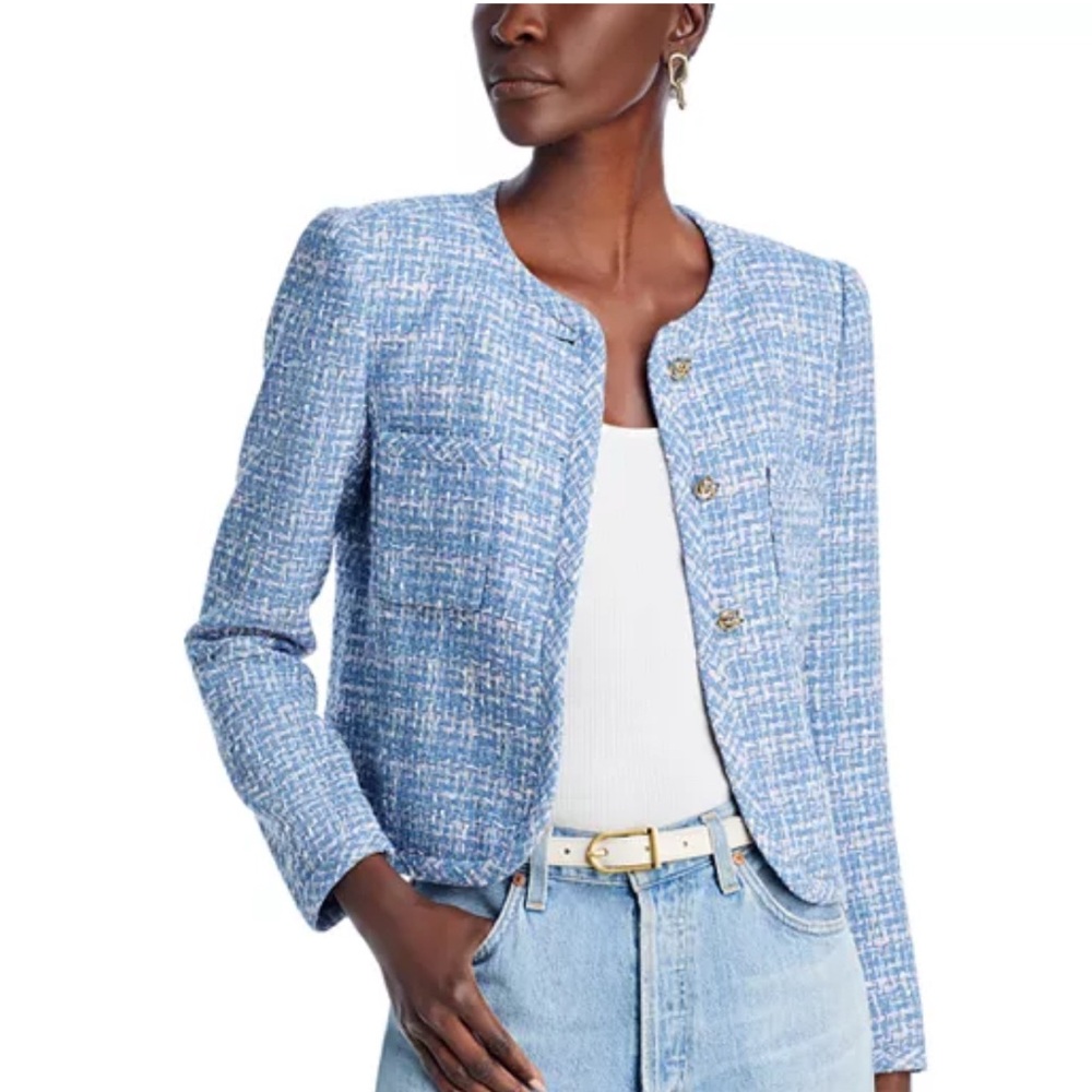 NWT DEREK LAM 10 CROSBY Emilia Tweed Cropped Jacket Cobalt 2 XS blue blazer